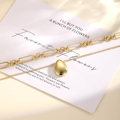 BERISO 14K Gold Plated Layered Necklace for Women, 3 Layer Dainty Gold Necklace with Minimalist Pendant, Elegant Everyday Gold Jewelry Gift - style: layered necklace-G
