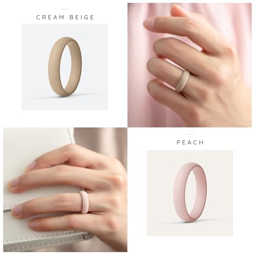 ThunderFit Silicone Bridal Rings Set for Women, 5.5mm Wide, 2mm Thick, Wedding Rubber Bands, Variety Multipack 1-12 - color: Pack A: Charcoal Black, Pure White, Concrete Grey, Coffee Beige, Nude Peach, size: 11.5 - 12 (22.00mm)