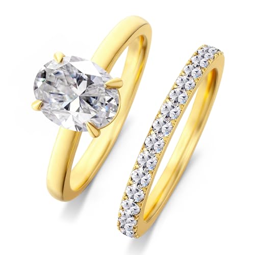 Engagement Rings for Women,Two-in-One Halo Wedding Promise Cubic Zirconia Band,18K Gold Plated Stainless Steel Wedding Ring Set for Women,Promise Ring for Anniversary or Proposal - size: 6, style: Wedding Ring Set