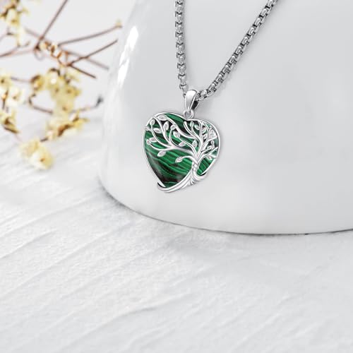 Turquoise/Amethyst/Moonstone/Black Onyx Tree of Life Necklace for Women Hummingbird Necklaces White Gold Plated Copper Jewelry - style: A-Tree of Life -Malachite