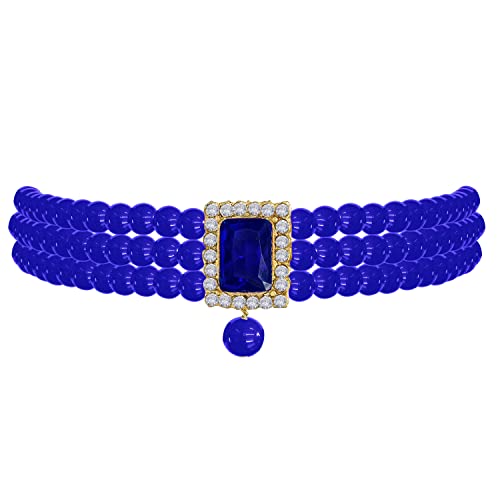 Aheli Ethnic Choker Necklace Earrings Wedding Bollywood Party Jewelry Set Gift for Women - color: Blue 2