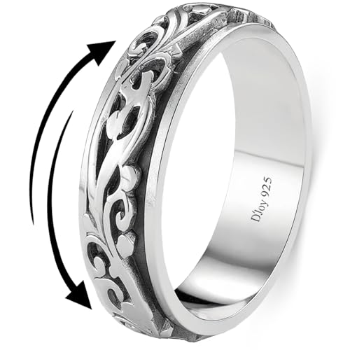 Shop LC 925 Sterling Silver Spinner Fidget Ring for Women Men | Anxiety Ring | Moon Star Design | Platinum Plated | Stress Relief Worry | Promise | Boho Jewelry Gift - color: Filigree, size: 10