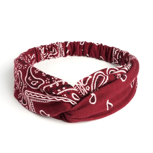 AQOKKA Elastic Knotted Headbands for Women Cloth Head Hair Bands for Women's Hair Non Slip Boho Wrap Twisted Hair Accessories - color: 4 Pack Cross Floral : Navy, Black, Burgundy, White