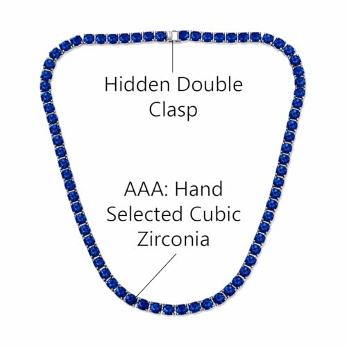 Savlano 18K Gold Plated Cubic Zirconia Round 4.5MM Classic Tennis 18 Inches Chain Necklace For Women & Men Comes With a Gift Box - color: White Gold-Blue CZ