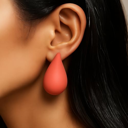 14K Gold Clip On Earrings Women,Teardrop Chunky Detachable Hoop Clip-On Earrings for Non Pierced Ears Hypoallergenic Lightweight Earring Clips - color: Carol Pink