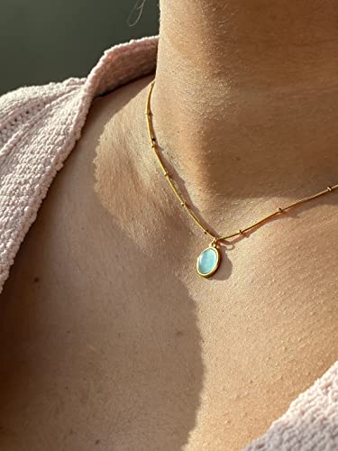 Green Aventurine Stone Pendant Necklace for Women Dainty 18K Plated Gold Chain Choker Necklace,Layered Necklace,Jewelry Set Non Tarnish - color: Blue
