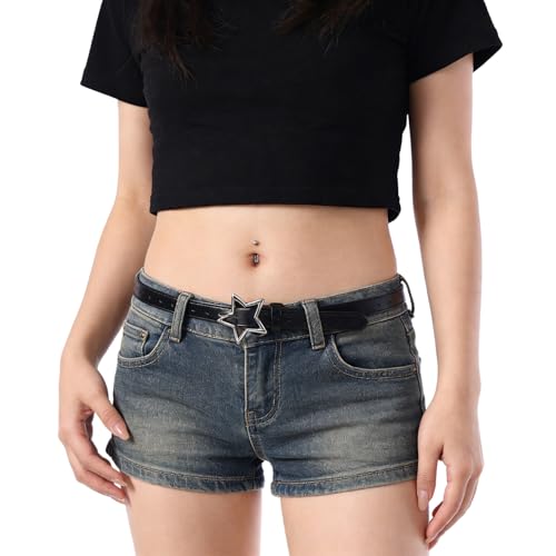 MILAKOO Punk Leather Waist Belt for Women Vintage Accessories for Hippie Skateboarding Enthusiasts - color: K: Black-star
