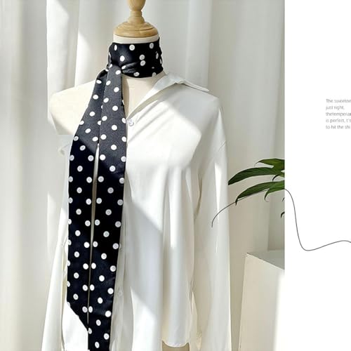 Long Thin Skinny Scarf Satin Neckerchief Ribbon Tie Waist Belt for Women - color: Black Polka Dots