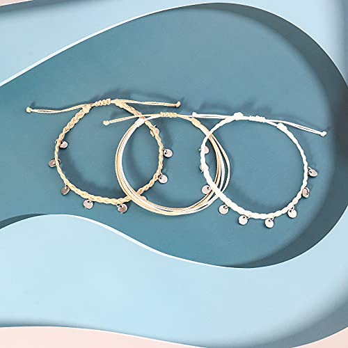 FANCY SHINY String Ankle Bracelets Waterproof Rope Anklets Braided Beach Boho Coin Anklets Cute Friendship Foot Jewelry for Women - style: White