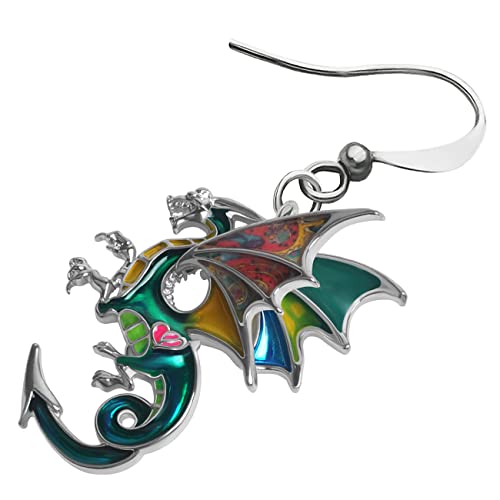 Enamel Alloy Dinosaur Fantasy Dragon Earrings Drop Dangle Unique Animal Jewelry For Women Dragons Gifts - color: Emerald Green