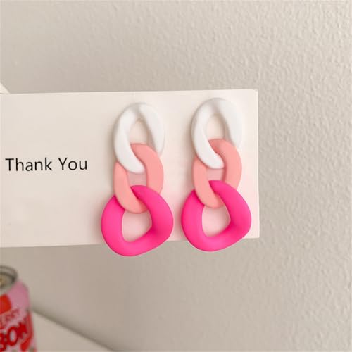 Charm Elegant Hollow Color Chain Acrylic Geometric Temperament Dangle Drop Earrings Bohemian Minimalist Hypoallergenic Jewelry Gift - color: White Pink Pink