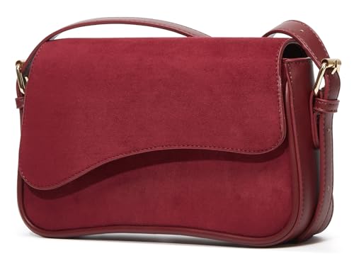 Women's Shoulder Bag Suede Handbag Underarm Purse Tote Bag Brown Suede Purse Y2K Crossbody Bag with Removable Strap - color: New-winered