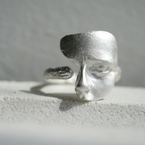 Vintage Half Face Ring For Women Men Adjustable Art Personalized Open Wrap Knuckle Finger Band Rings Thumb Fashion Unique Jewelry Gift - color: Silver