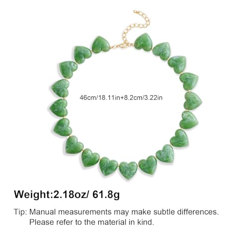 YUJIE Amber Acrylic Heart Choker Necklace for Women Vintage Punk Chunky Necklace Trendy Fashion Accessory - color: green