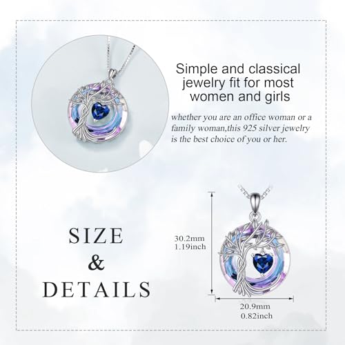 POPLYKE Mothers Day Gifts for Mom Her Wife Tree of Life Necklace 925 Sterling Silver Birthstone Pendant with Crystal Anniversary Birthday Wedding Jewelry for Women - color: 09-Sep-Sapphire, style: White Gold Plated-Amethyst Crystal