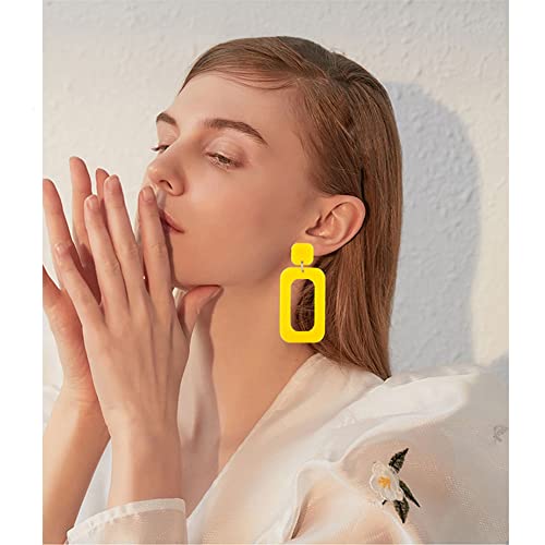 ANXIN STORE Boho Minimalist Multicolor Acrylic Geometric Square Hollow Pendant Neon Nightclub Earrings Vintage 80s 90s Party Accessories Womens - color: yellow hollow earrings