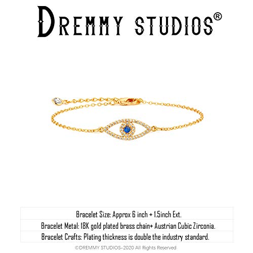 Dremmy Studios Gold Bracelet for Women 18K Gold Plated Dainty Paperclip Cubic Zirconia Disc Coin Star Cable Satellite Bead Pearl Simple Boho Minimalist Stacking Layered Link Jewelry Gift - color: Evil Eye A
