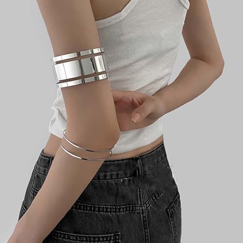 Gothic Leather Arm Band, Adjustable Upper Arm Strap with Metal Ring,Armlet Black - color: Silver
