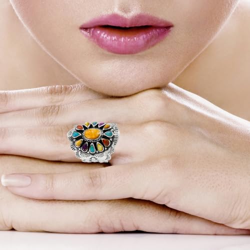 Sterling Silver Genuine Gemstones & Turquoise Ring (SELECT color) - color: Multi