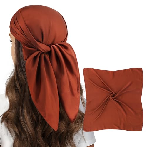vimate Head Scarf for Women Hair 27'' Square Satin Silk Feeling Bnadana Neck Scarf Handbag Accessories Etc - color: C70#. Brown
