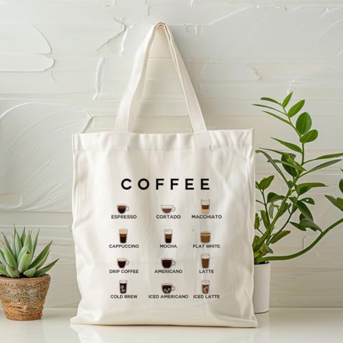 Canvas Tote Bag Aesthetic for Women,Reusable Canvas Cute Shoulder Bag for Grocery, Shopping, Beach & Daily Use - color: Coffee