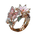 Butterfly Flower Ring for Women Enamel Flower Butterfly Finger Ring with Adjustable Opening Pink Ring Sparkling Fashion Flower Ring Christmas Birthday Party Prom Clothing Jewelry - color: Rose Gold