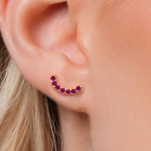 Gem Stone King 18K Yellow Gold Plated Silver Round 2MM Gemstone Stud Ear Crawler Earrings for Women - color: Created Ruby-July