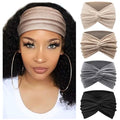 AQOKKA Extra Wide Headbands for Women Large Turban Headband Non Slip Boho Elastic Hairband Hair Twisted Knot Head Bands Accessories - color: 4 Pcs E: Beige, Black, Coffee, Grey
