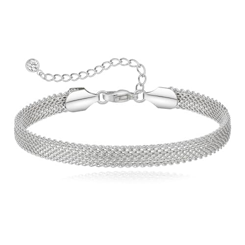 Tennis Mesh Bracelet 14K Gold/Sterling Silver Plated Copper Dainty Adjustable Heart Clover Butterfly Charm Hand Bracelets for Women Brides Stackable Fashion Jewelry Wedding Prom Gift - style: C-SL