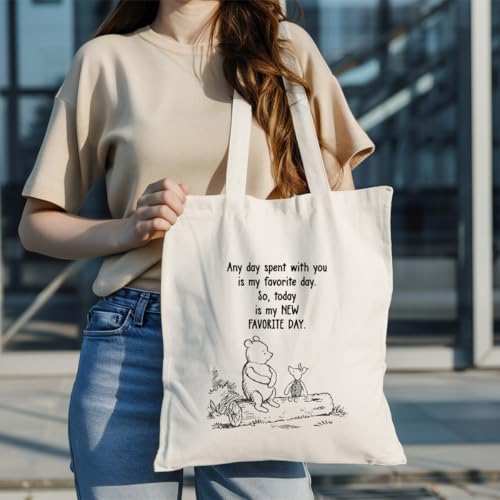 Canvas Tote Bag Aesthetic for Women,Reusable Canvas Cute Shoulder Bag for Grocery, Shopping, Beach & Daily Use - color: Bear 1
