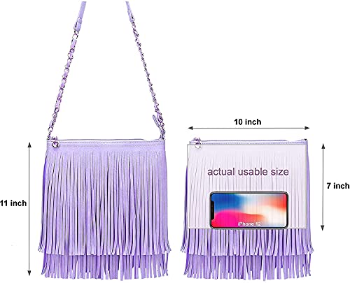 Solene Fringe Crossbody Shoulder Bag with Strap, Tassel Messenger bag, Country Style Western Fringe Purse for Women - color: Lavender