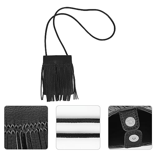 Women Leather Fringe Messenger Bag Mini Hobo Crossbody Tassel Shoulder Bags - color: Black
