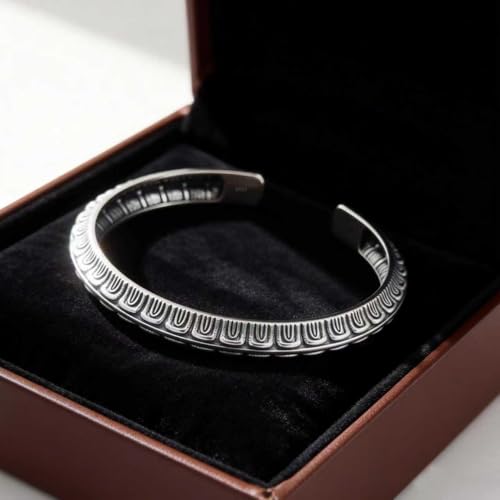 Kim Carrey S925 Sterling Silver Bracelet, Stacked Bracelets Open Bangle Cuff Design, Men's Gift Jewelry for My Man - style: Vintage