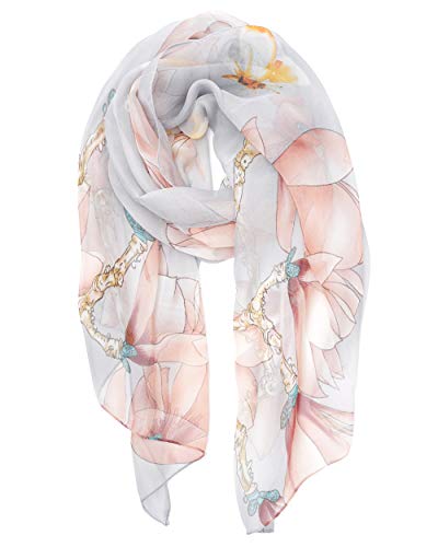 YOUR SMILE Ladies/Women's Lightweight Floral Print/Solid Color mixture Shawl Scarf For Spring Summer season - color: Pink/Grey Painting