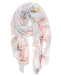 YOUR SMILE Ladies/Women's Lightweight Floral Print/Solid Color mixture Shawl Scarf For Spring Summer season - color: Pink/Grey Painting