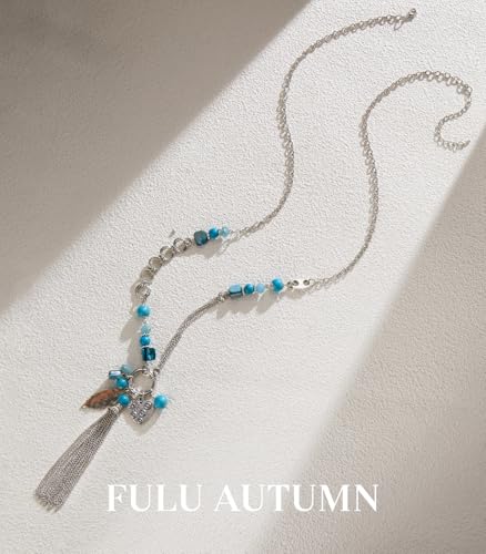 FULU AUTUMN Long Necklaces for Women Trendy Long Chunky Beaded Necklace Boho Fashion Costume Jewelry Mothers Day Gifts for Her - color: 95-Turquoise
