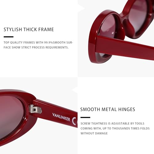 VANLINKER Polarized Retro Oval Sunglasses for Women and Men Small 90s Style VL9580 - color: C17 Red Frame/Red Lens