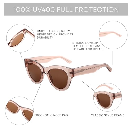ZENOTTIC Polarized Sunglasses Women Round: Trendy Sun Glasses for Ladies - Retro Classic Shades UV400 Protection - color: C05 Crystal Brown Frame Brown Lens