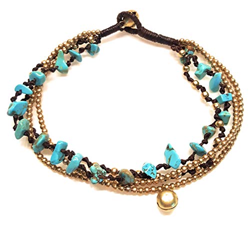 Infinityee888 Turquoise Anklet Bracelet with Bell Stone Handmade Brass Bead Bells Indian Boho Anklet for women -JA076