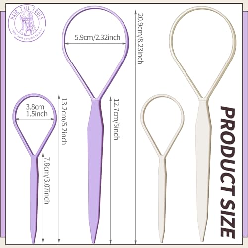 Teenitor 4pcs Pony Tail Hair Tools: 2 Pairs Pony Styling Loop, Pull Through & French Braiding Accessories for Women & Girls - Light Purple/White - color: Light Purple/White