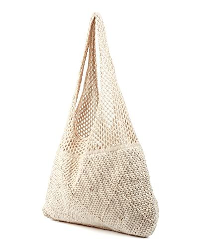 Crochet Mesh Beach Tote Shoulder Handbags Hobo Summer Aesthetic Women's Bag - color: Beige2