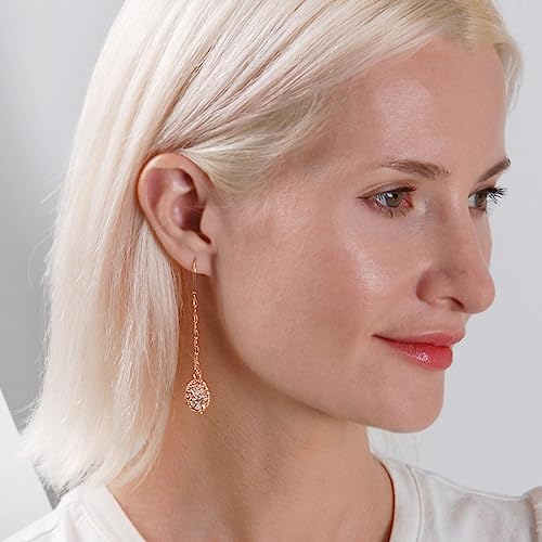 Simulated Druzy Threader Earrings for Women - Gold, Silver, or Rose Gold Tone Long Chain Earrings with Boho Created Geode Stone - color: Rose Gold - Rose Gold Stone