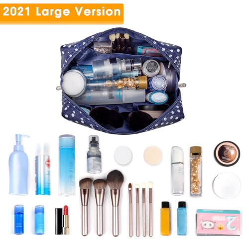 Narwey Cute Makeup Bag Travel Cosmetic Bag Organizer Toiletry Bag Make Up Bags with Compartments for Women Girls (Large, Polka Dot) - color: Polka Dot, style: Large
