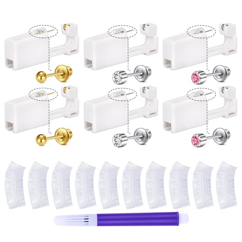 QWALIT 3 Pairs Ear Piercing Kit Silver Gold Ear Piercing Gun Kit Disposable Self Piercing Earrings at Home Earring Gun Piercing kits with Earring Studs Small Ball - color: A3-Mix -silver gold