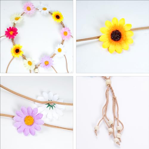 Sucrain 2pcs Flower Hippie Headband Floral Crown Summer Sunflower Hair Accessories for 70s Bohemian Costumes Style for Women(Colorful+Colorful) - color: Colorful+Colorful