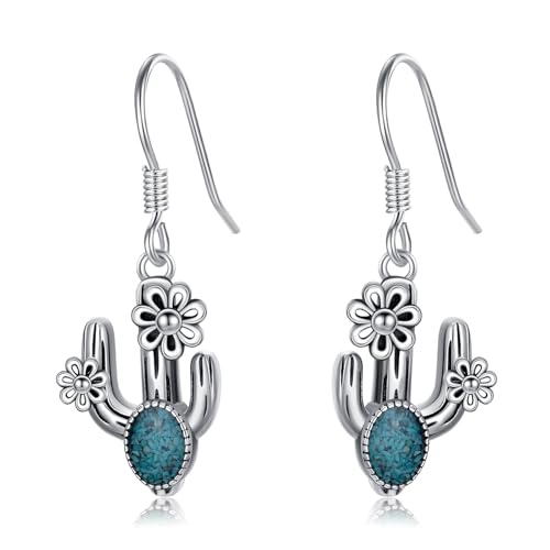 Western Earrings for Women 925 Sterling Silver Turquoise Western Country Dangle Drop Earrings Country Jewelry Gifts for Cowgirl Cowboy - style: Cactus-A