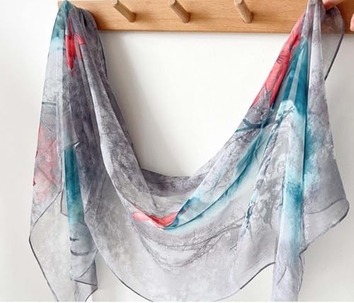 Xyueanlo Fashion Scarves for Women Lightweight Elegant Scarf Sunscreen Wraps Shawls - color: Plum Flower Orchid Grey