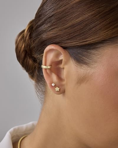 PAVOI 14K Gold Plated Dainty Flat Back Earrings for Women - Hypoallergenic Sterling Silver Posts Helix Cartilage Piercing Jewelry - Emoji Motif Bow Celestial Flatback Gold Stud Earrings Screw Back - style: Flower