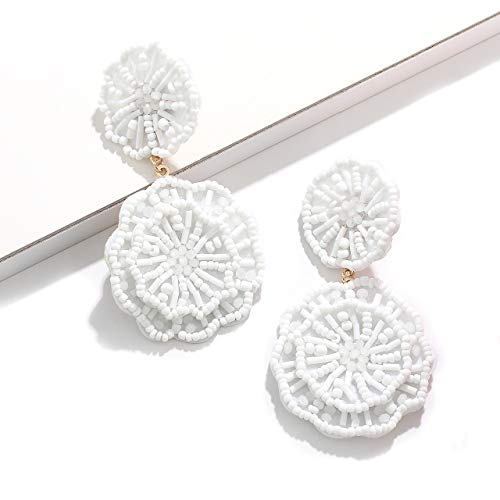 Statement Beaded Drop Earrings for Women Layered Bead Dangle Earrings - color: White