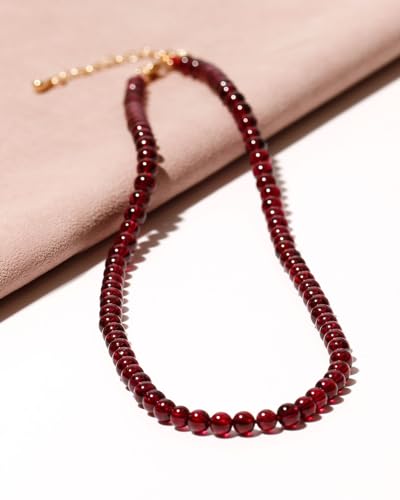 Simple Choker Necklace for Women Real Stone and Crystals Necklaces 4mm Beaded Choker Jewelry Meditation Gift for Women (16"+2") - style: Garnet